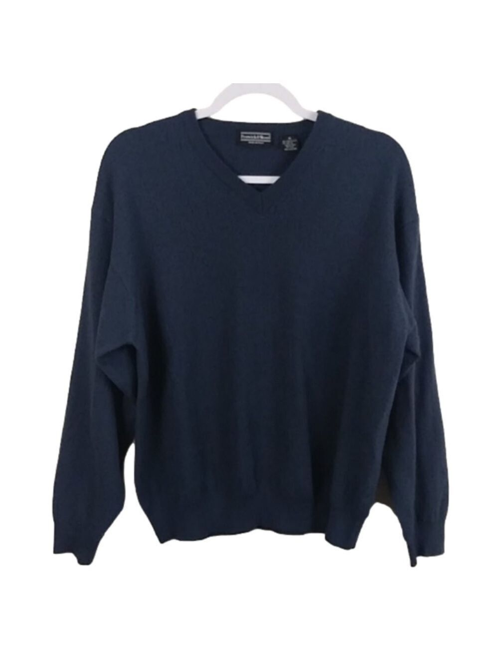 Preswick & Moore Blue Merino Wool  V-Neck Long Sleeve Pull Over Casual Sweater